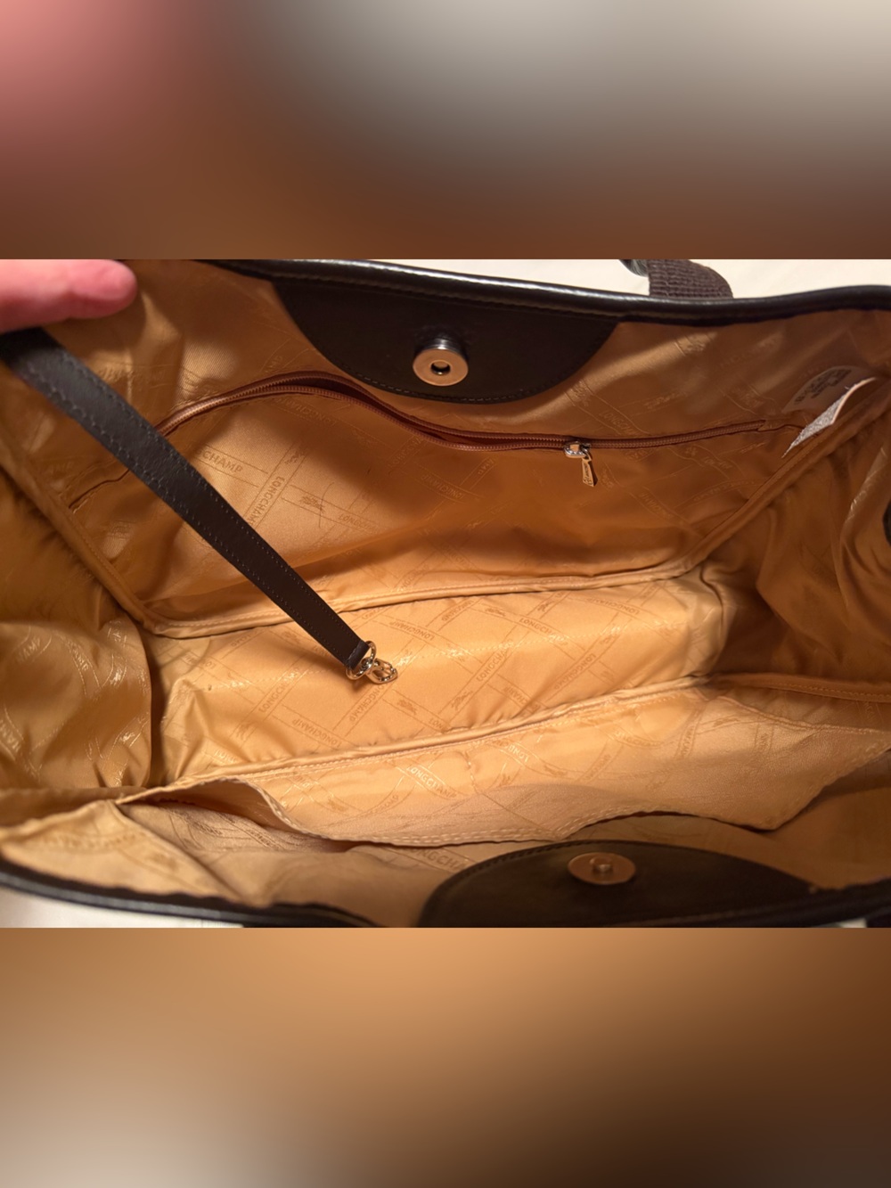 Authentic Longchamp Brown genuine Leather Tote, logo - Picture 8 of 14